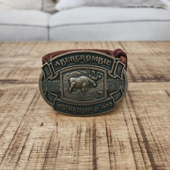 Abercrombie & Fitch Other - Vintage Abercrombie & Fitch Moose Brass Belt Buckle Brown Leather 34